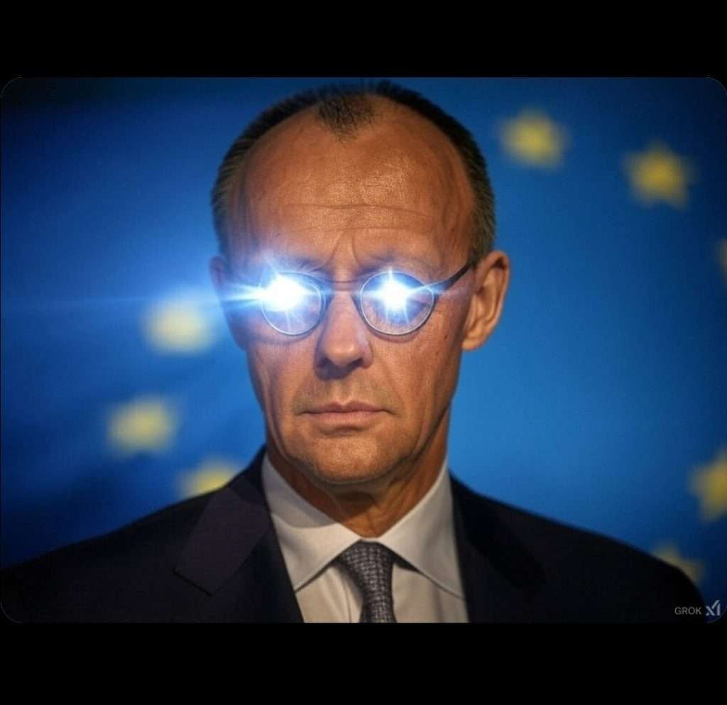 Elezioni Germania Merz meme bandiera UE occhi