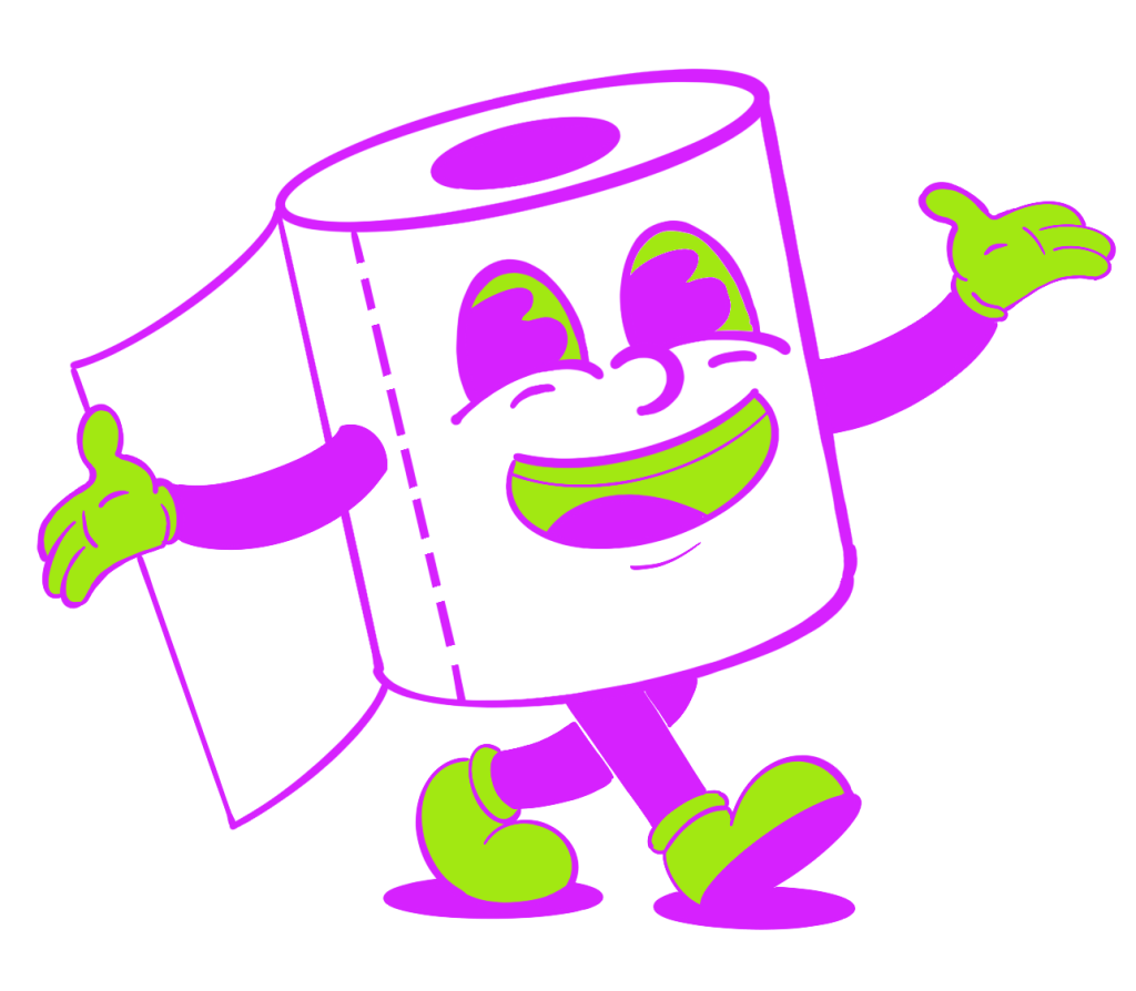 Logo YPO, rotolo, carta igienica, cartone animato, illustrazione, vettore, allegro, felicità, sorridente