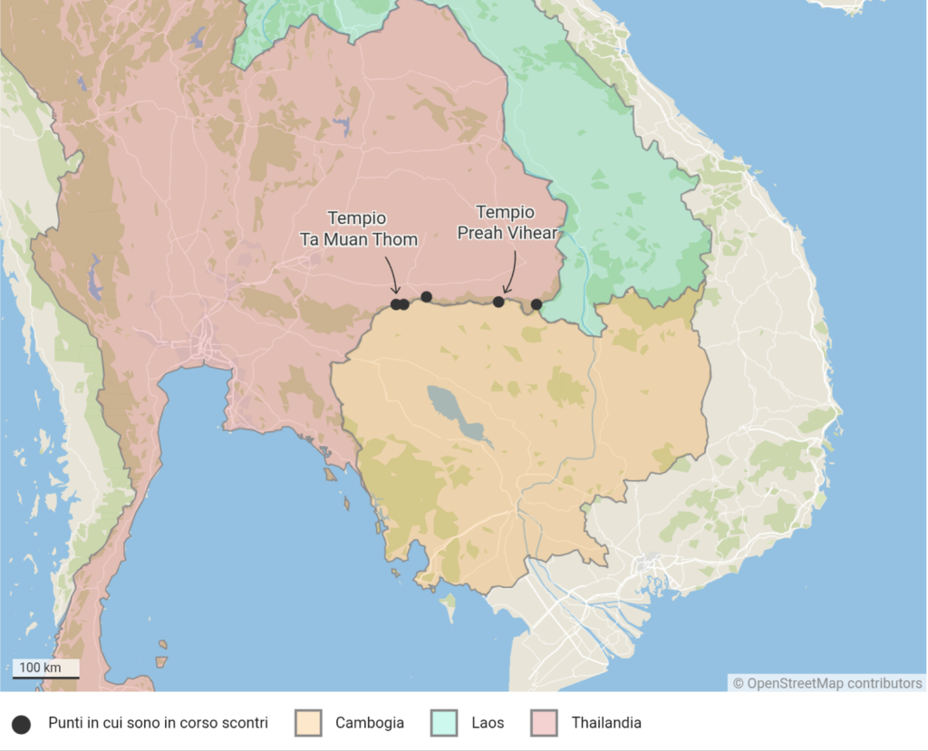 Cambogia Thailandia scontro mappa battaglia guerra cartina geografica foto