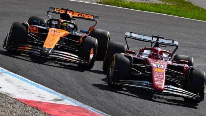 Breve duello Lclerc e Piastri gara di Formula Uno a Monza