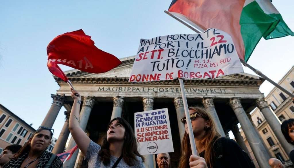 manifestazione gaza roma 22 settembre palestina guerra bandiera sciopero