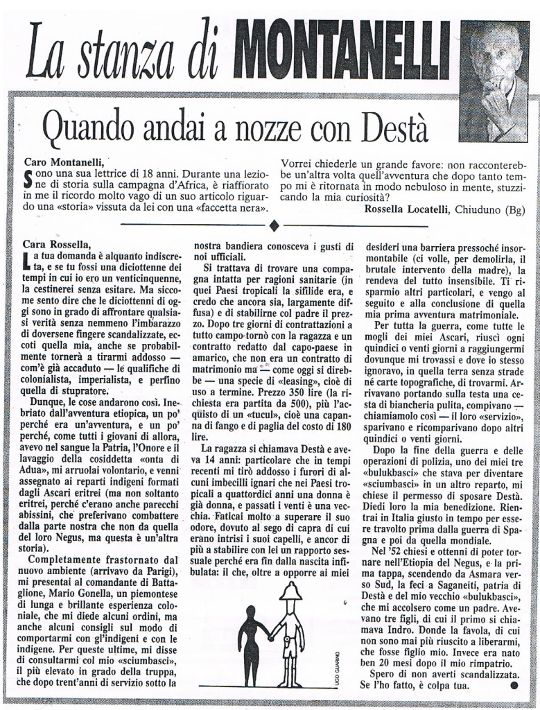 Articolo di Montanelli su Destà.